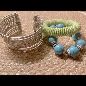 Set of 3 bracelets: Green, Turquoise, & Silver